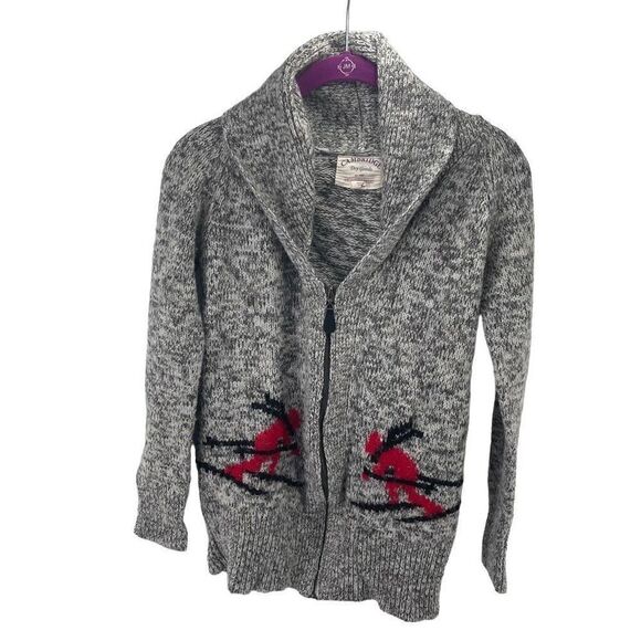 Cambridge Dry Goods Women's Skier Sweater Cardigan Shawl collar Wool Grey Medium - Picture 2 of 10